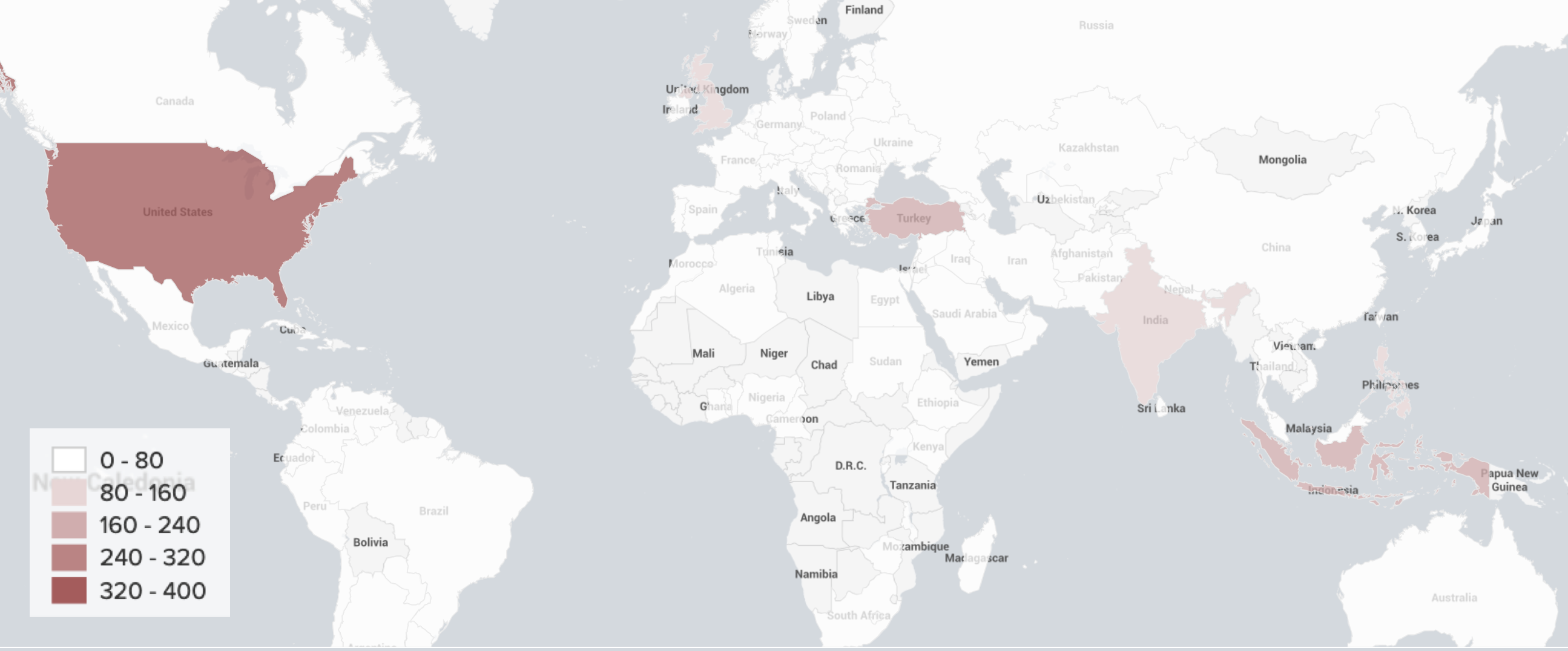 Derivatives trader map: countries, 2,164 unique users (NER, Language Identification, and Twitter API combined)