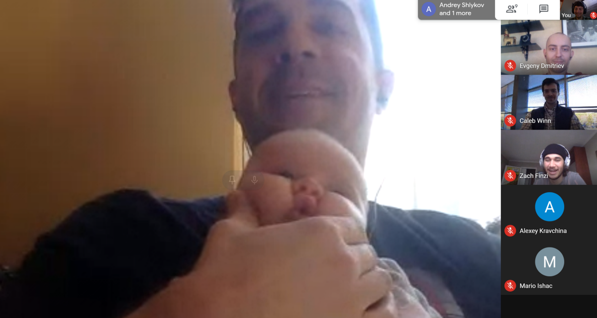 Screenshot from one of our weekly company calls — Adam brought his baby.